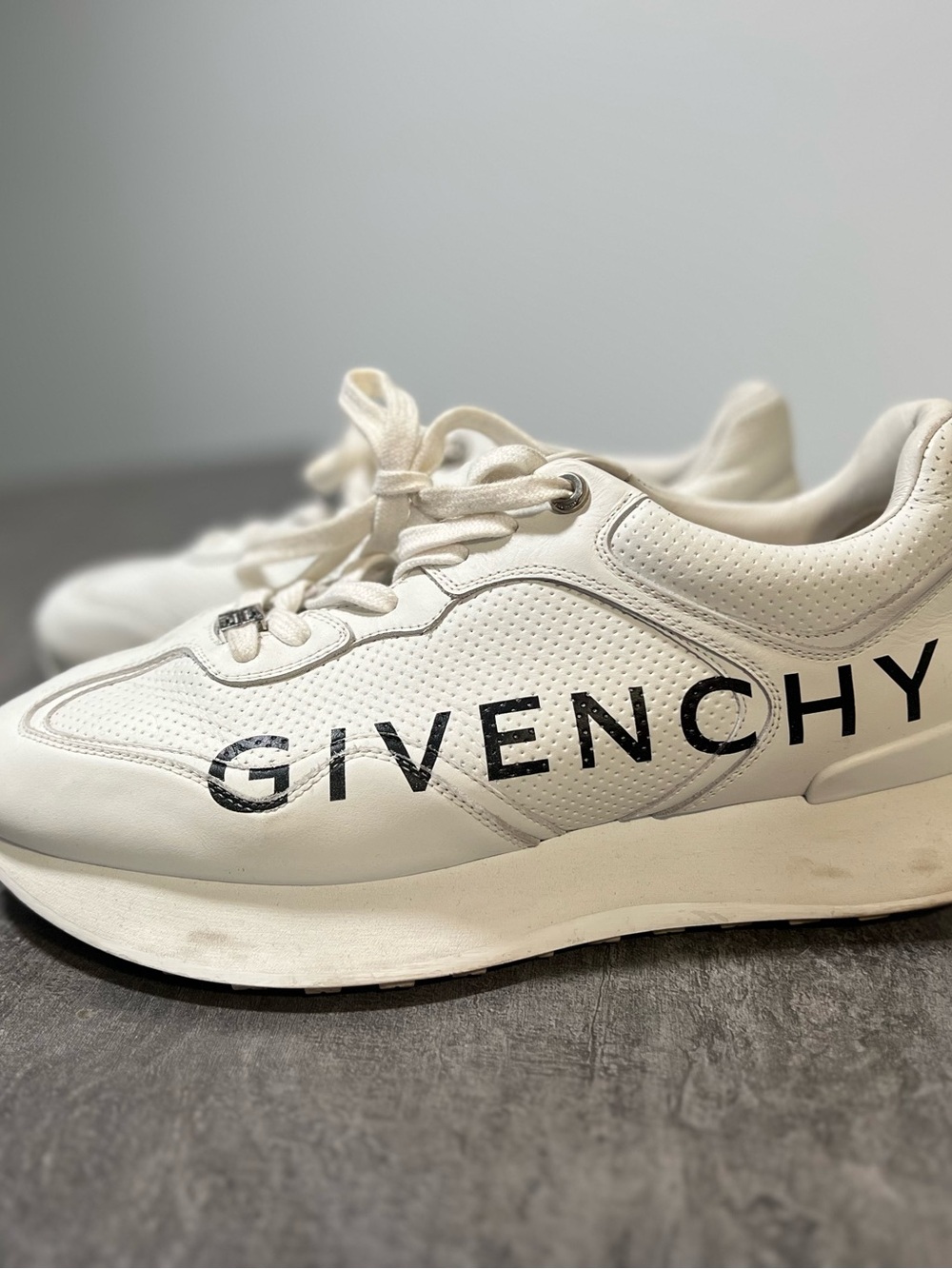 Givenchy Cream Leather Logo Runner Sneakers